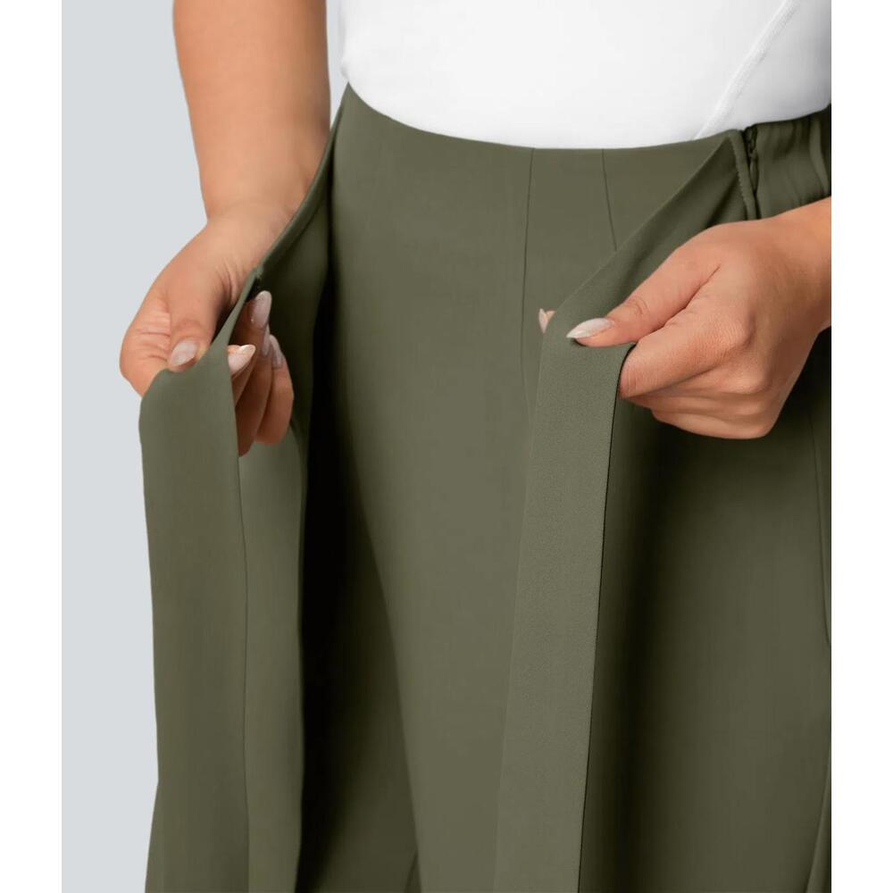 NWT Halara High Waisted Tie Side Wide Leg Work Pants Burnt Olive Size Large - Picture 7 of 16